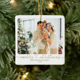 Heart Script Gold Frohe Weihnachten Foto Urlaub Keramikornament