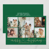 Heart Script Gold Green Frohe Weihnachten 5 Foto (Vorne/Hinten)
