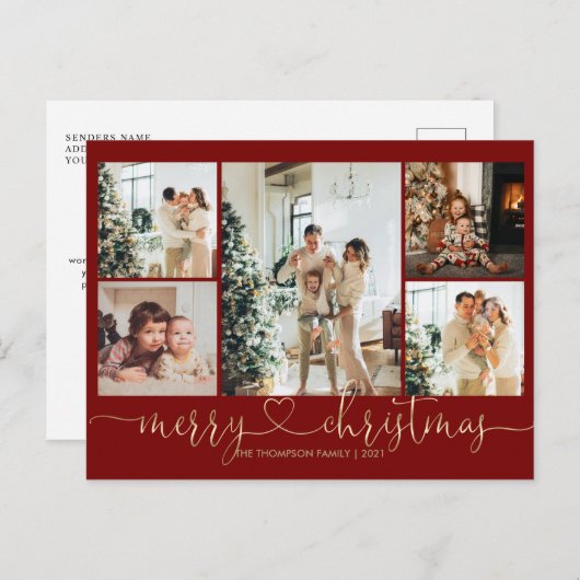 Heart Script Gold Red Frohe Weihnachten 5 Foto (Vorne/Hinten)