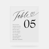 Heart Script Guest Names Sitzende Tischnummer Acrylschild (Vorderseite)