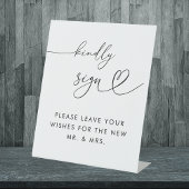 Heart Script Kindly Sign Gästebuch Wedding White Sockelschild