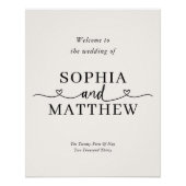 Heart Script Minimalist Wedding Welcome Sign Poster (Vorderseite)
