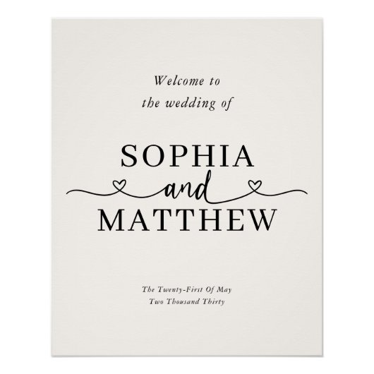Heart Script Minimalist Wedding Welcome Sign Poster (Vorderseite)