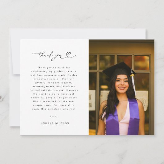 Heart Script Minimalistisch 2 Foto Graduation Part Dankeskarte (Vorderseite)
