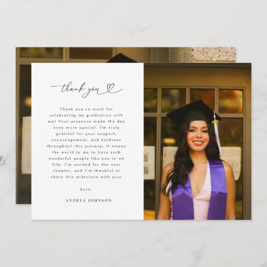 Heart Script Minimalistisch 2 Foto Graduation Part Dankeskarte (Vorne/Hinten)