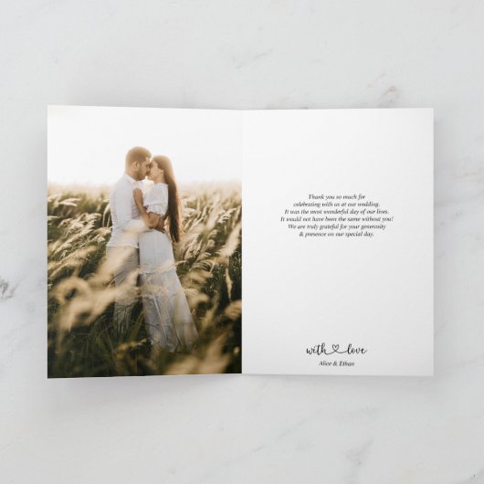 Heart Script Minimalistischen Foto Hochzeit Danke  (Innenseite)