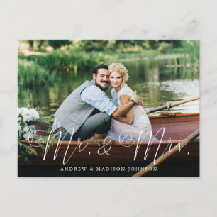 Heart Script Mr. & Mrs. Wedding Elopement Postkarte