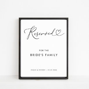 Heart Script reserviert Braut's Family Wedding Sig Poster