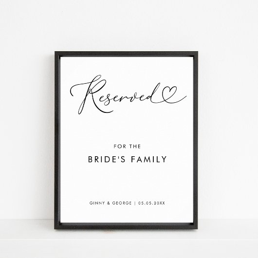 Heart Script reserviert Braut's Family Wedding Sig Poster