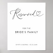 Heart Script reserviert Braut's Family Wedding Sig Poster (Vorne)