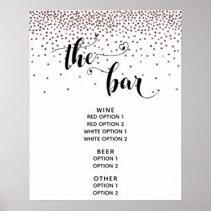 Heart Script Rose Gold Confetti Bar Menu Signatur Poster