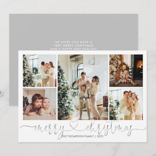 Heart Script Silver Gray Frohe Weihnachten 5 Foto (Vorne/Hinten)