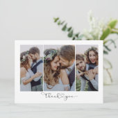 Heart Script Triptych Foto Wedding Dankeskarte (Stehend Vorderseite)
