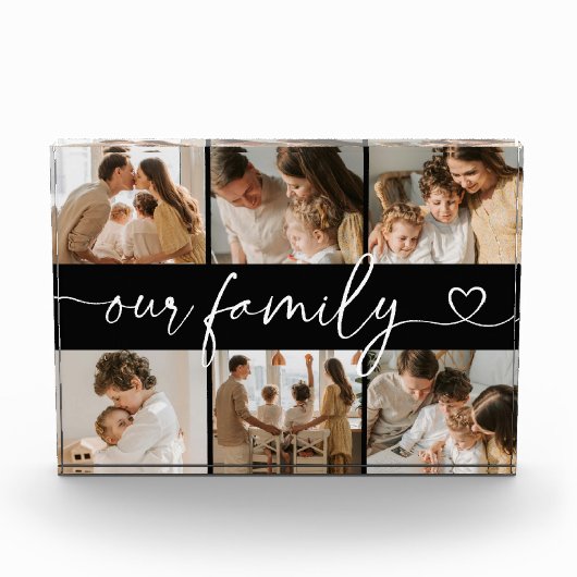 Heart Script Typography Elegant Our Family Fotoblock (Vorderseite)