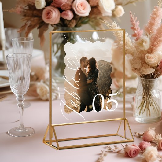 Heart Script Wavy Foto Wedding Tischnummer Acrylschild