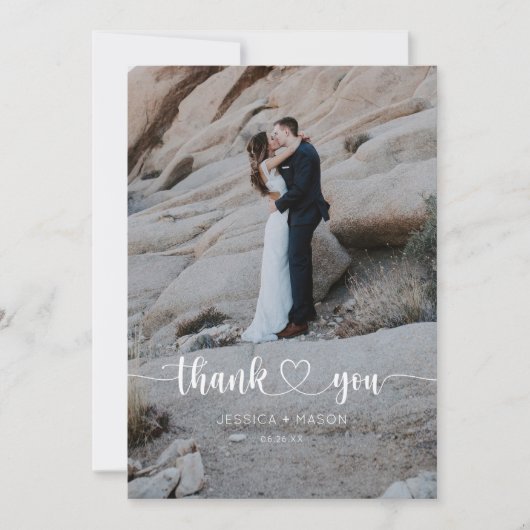 Heart Script Wedding Foto Vielen Dank Karte (Vorderseite)