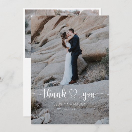 Heart Script Wedding Foto Vielen Dank Karte (Vorne/Hinten)