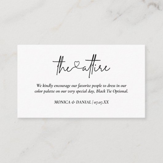 Heart Script Wedding Kleidung Code Begleitkarte (Vorderseite)