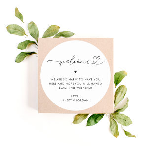 Heart Script Wedding Welcome Hotel Geschenkbox Runder Aufkleber