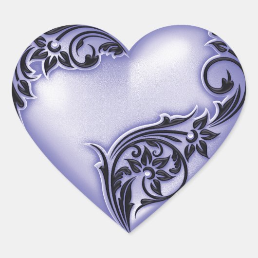 Heart Scroll Lavendel w Black Herz-Aufkleber (Vorderseite)