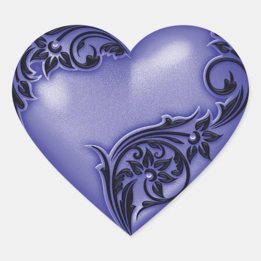 Heart Scroll Lavender Blue w Black Herz-Aufkleber (Vorderseite)