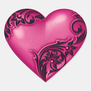 Heart Scroll Magenta w Black Herz-Aufkleber
