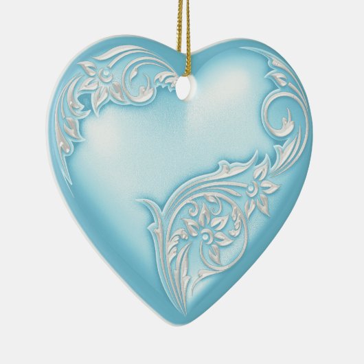 Heart Scroll Sky Blue Keramikornament (Rechts)