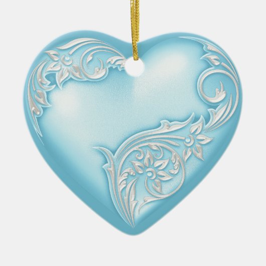 Heart Scroll Sky Blue Keramikornament (Vorne)