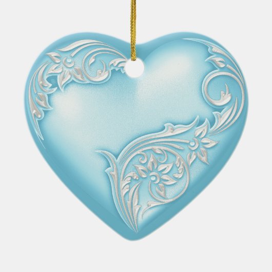 Heart Scroll Sky Blue Keramikornament (Hinten)