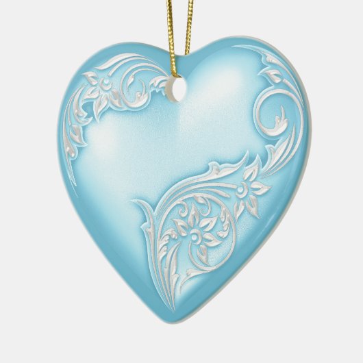 Heart Scroll Sky Blue Keramikornament (Links)