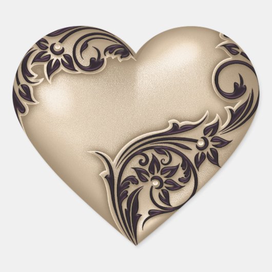Heart Scroll Tan w Black Herz-Aufkleber (Vorderseite)