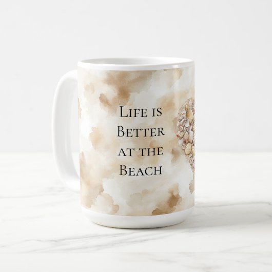 Heart Sea Shells Sand Kaffeetasse (Vorderseite Links)