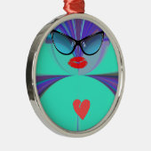 Heart Selfie Silbernes Ornament (Rechts)