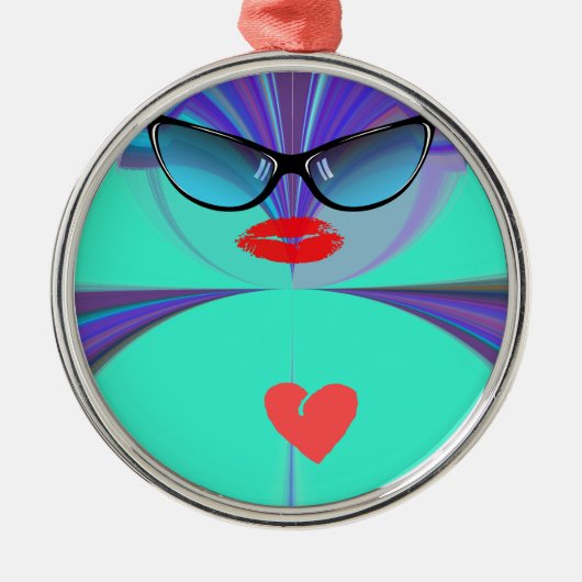 Heart Selfie Silbernes Ornament (Vorne)