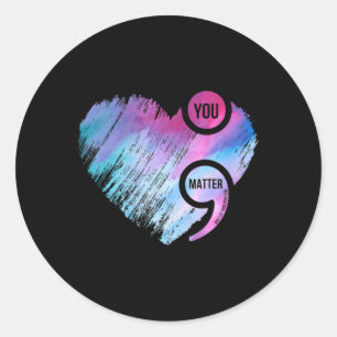 Heart Semicolon Project Suicide Prevention Awarene Runder Aufkleber