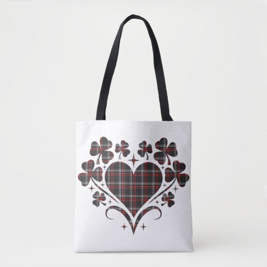 Heart Shamrock Plaid Black Classic Clover Tasche (Vorderseite)