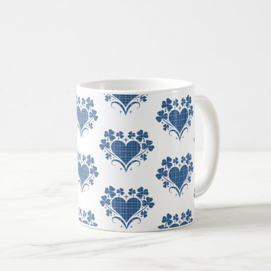 Heart Shamrock Plaid Blue Classic Clover Kaffeetasse (VorderseiteRechts)