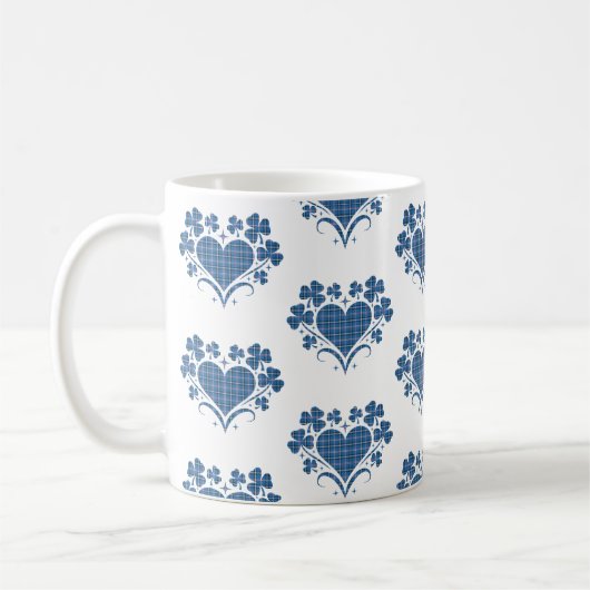 Heart Shamrock Plaid Blue Classic Clover Kaffeetasse (Links)
