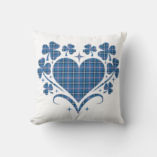 Heart Shamrock Plaid Blue Classic Clover Kissen (Vorderseite)