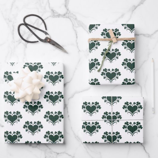 Heart Shamrock Plaid Blue Green Tartan Clover Geschenkpapier Set (Vorderseite)