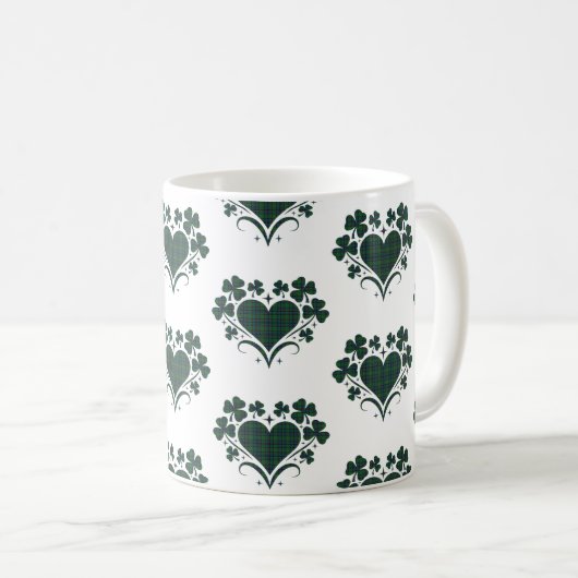 Heart Shamrock Plaid Blue Green Tartan Clover Kaffeetasse (VorderseiteRechts)