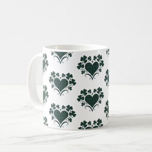 Heart Shamrock Plaid Blue Green Tartan Clover Kaffeetasse (Vorderseite Links)