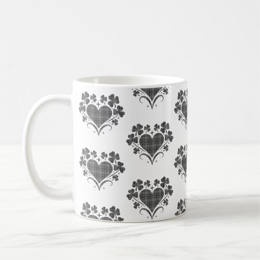 Heart Shamrock Plaid Gray Tartan Clover Kaffeetasse (Links)