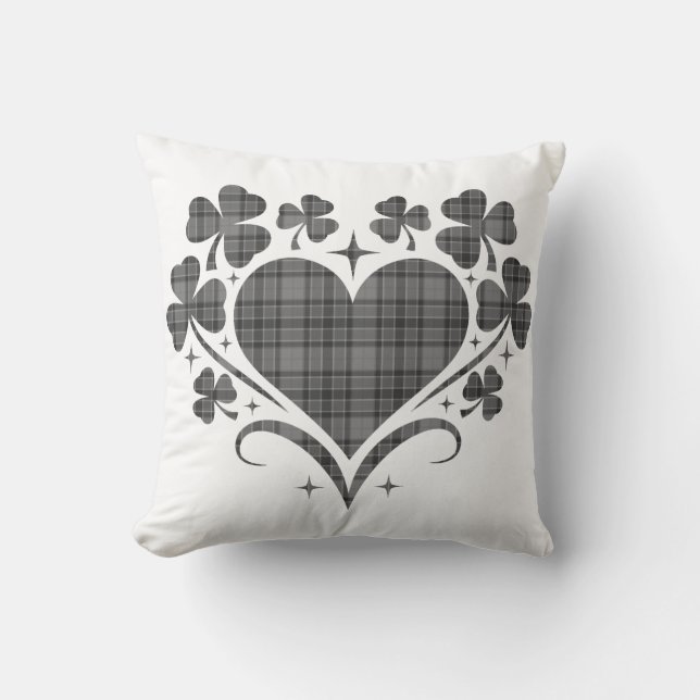 Heart Shamrock Plaid Gray Tartan Clover Kissen (Vorderseite)