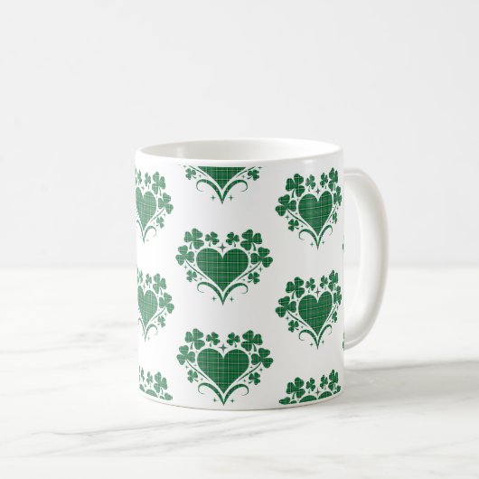 Heart Shamrock Plaid Green Classic Clover Kaffeetasse (VorderseiteRechts)