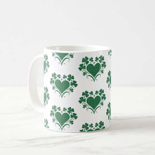 Heart Shamrock Plaid Green Classic Clover Kaffeetasse (Vorderseite Links)