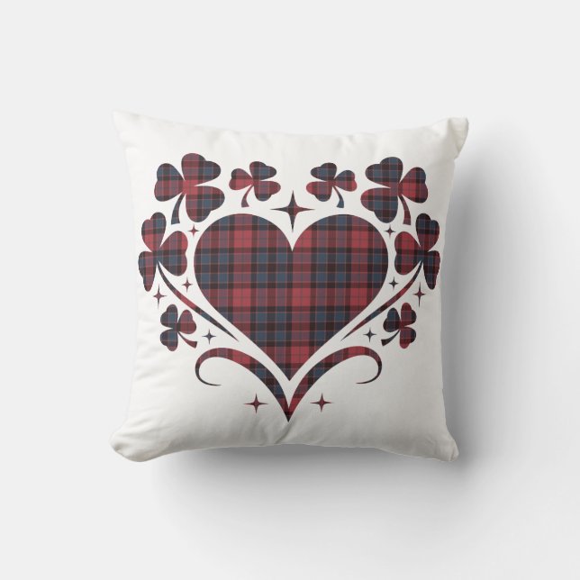 Heart Shamrock Plaid Red Blue Tartan Clover Kissen (Vorderseite)
