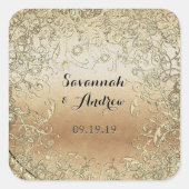 Heart Shape Black and Gold Wedding Siegel Quadratischer Aufkleber (Vorderseite)