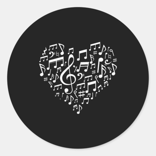 Heart Shape Musical Notes Music Lovers Gift Valent Runder Aufkleber (Vorderseite)