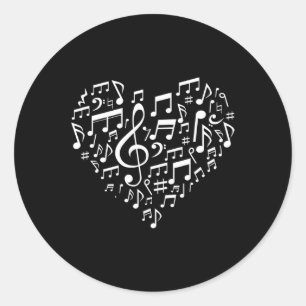 Heart Shape Musical Notes Music Lovers Gifts Valen Runder Aufkleber